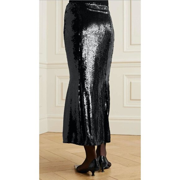 KHAITE Levine Sequin High Waisted Midi Skirt Black Size 2 - Picture 2 of 7